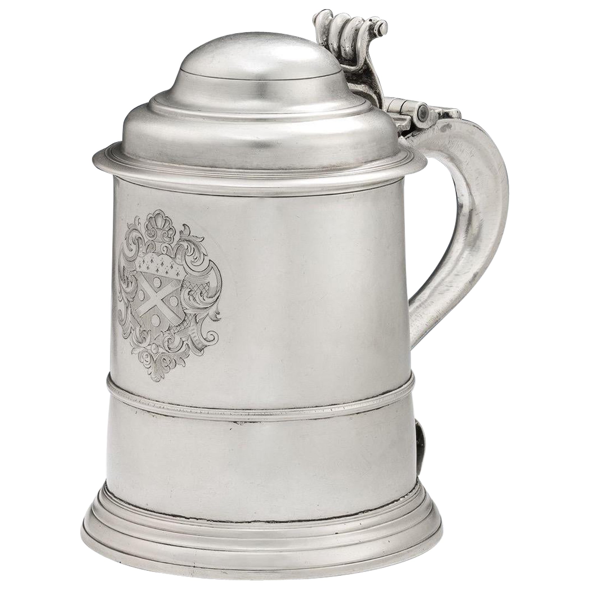 George II Tankard & Cover Made in London by John Fossey, 1733 For Sale