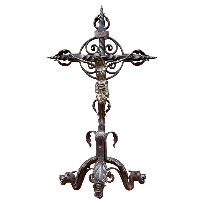 Antique Gothic Style, Hand Forged Wrought Iron Dragon Head Fireplace ...