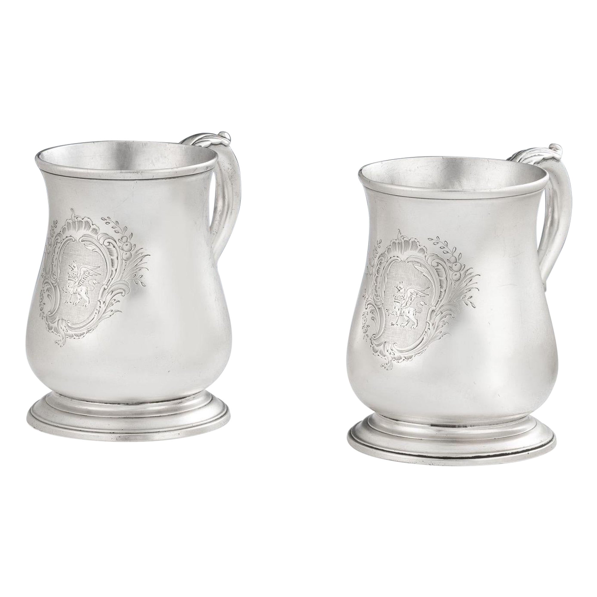 Pair of George II Half Pint Mugs Made in London by Thomas Whipham, 1754