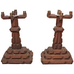 Pair of Tramp Art Candlesticks 2