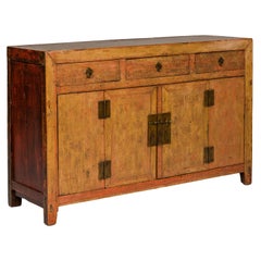 Qing Dynasty Painted Sideboard with Distressed Patina, Three Drawers, Two Doors