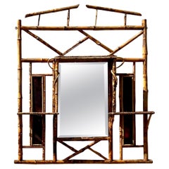 Vintage Asian Burnt Bamboo Mirror