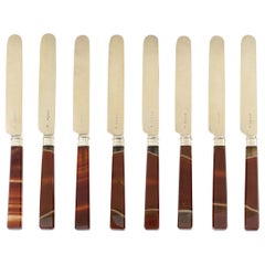 Juego de 6 cuchillos con mango de ágata dorada y plateada fabricados en Londres por George Adams, 1847