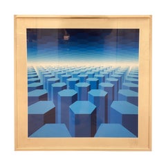 Vintage Yvaral (Jean Pierre Vasarely) “So Shades of Blue” - Circa 1970