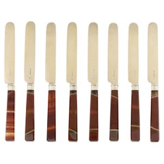 Juego de 6 cuchillos con mango de ágata dorada y plateada fabricados en Londres por George Adams, 1847