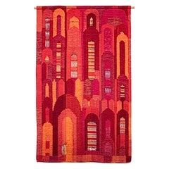 Considerable Large Handwoven Swedish Red Color Range Tapestry by Irma Kronlund