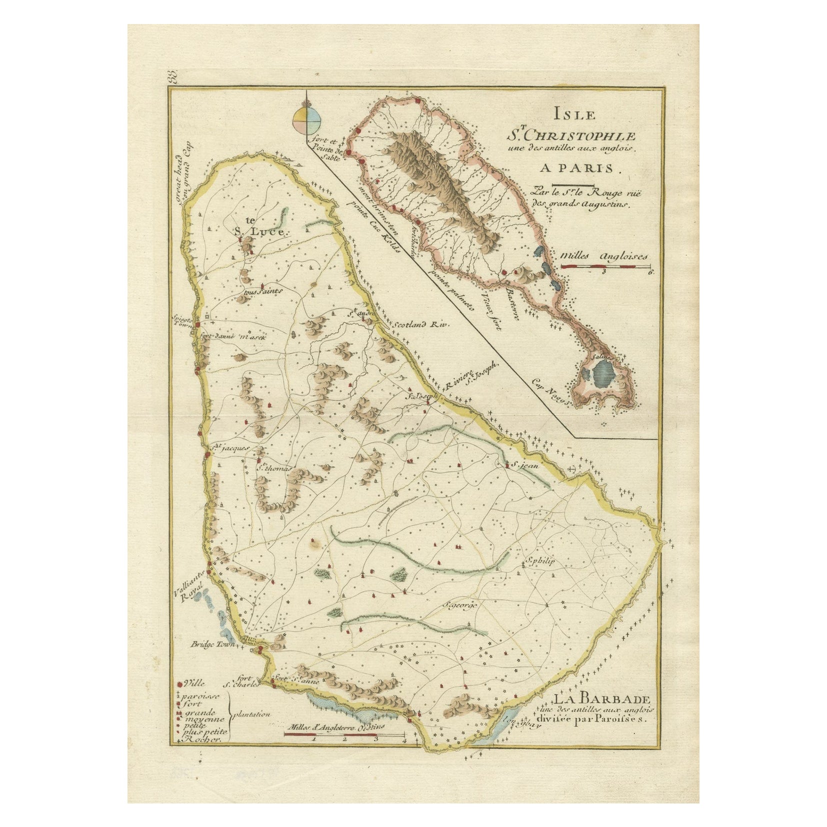 Barados and St Christopher or St Kitts and Nevis Islands in the Caribbean, 1748 For Sale