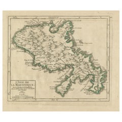 Antique Original Historical Map of L'Ile De La Martinique by Vaugondy, 1749