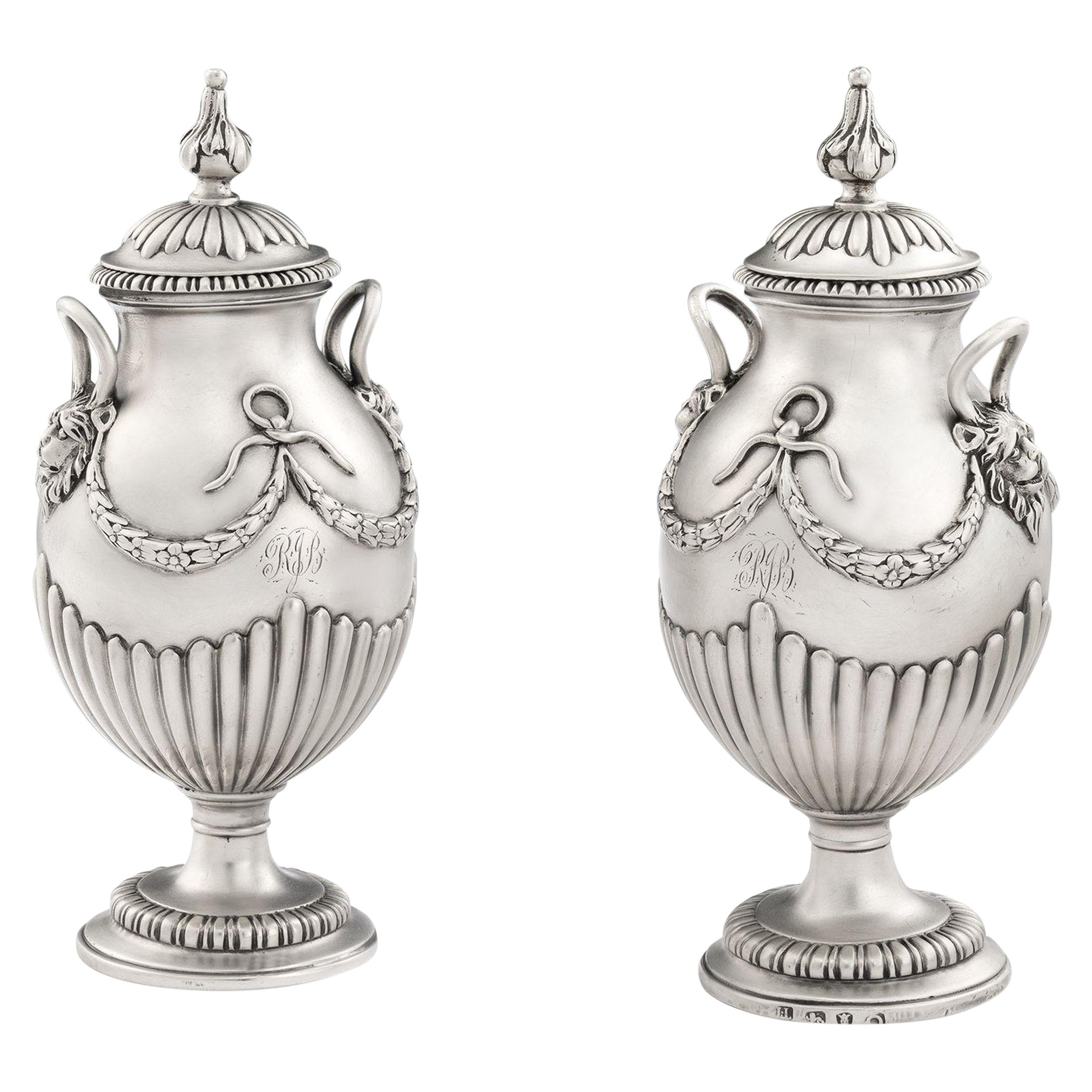 Pair of George III Neo Classical Vases by Thomas Pitts I, 1771 For Sale