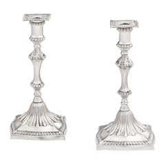 Pair of George III Cast Tapersticks Made in London by John Carter, 1771