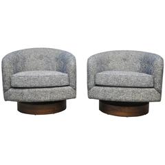 Milo Baughman Swivel Lounge Chairs on Walnut Bases