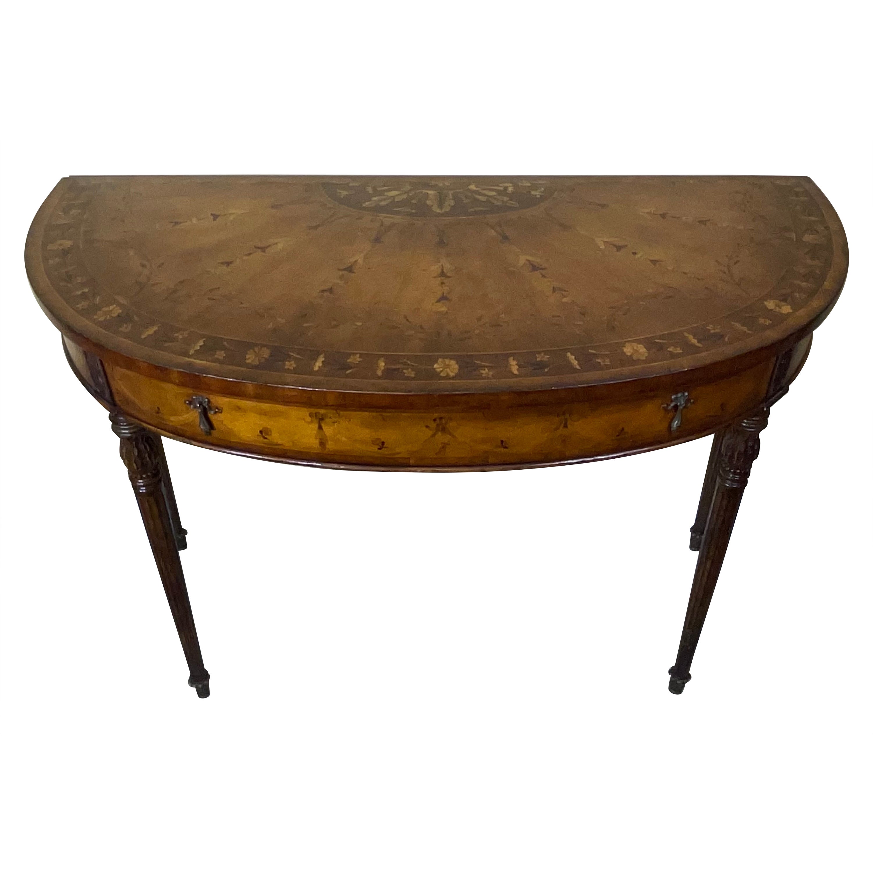Satinwood Inlaid Demilune Pier Table  For Sale
