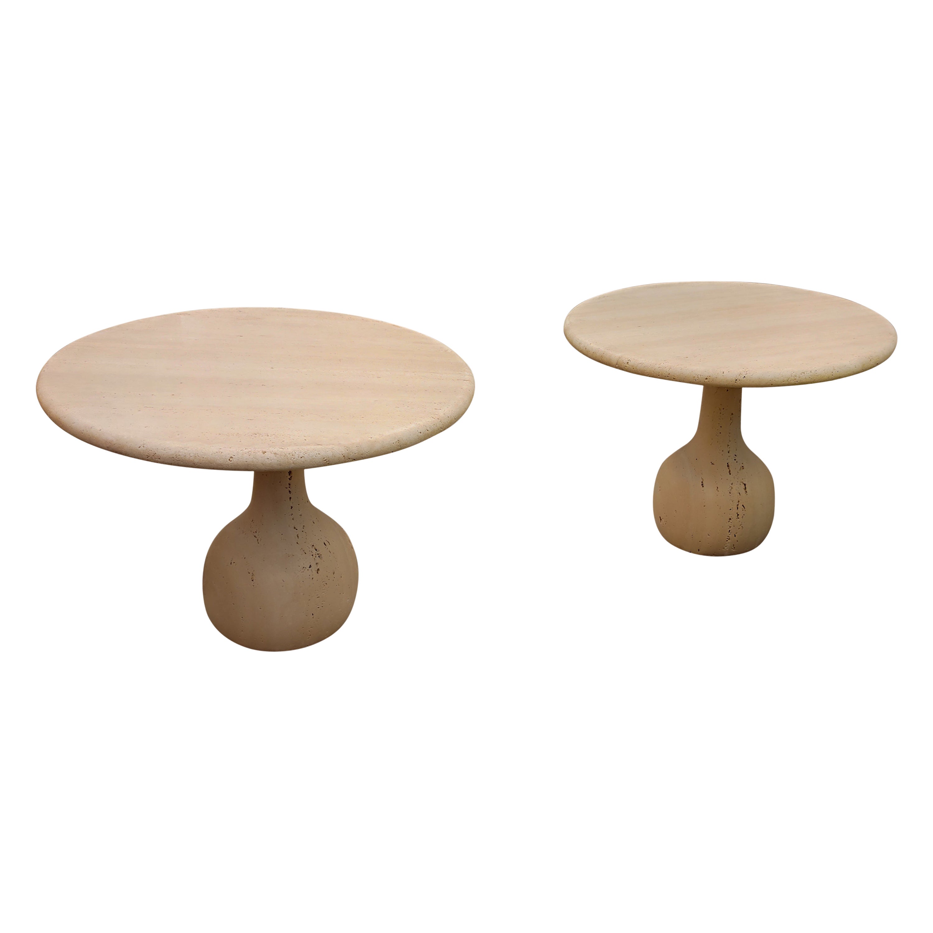 Pair of round Travertine cocktail  table For Sale