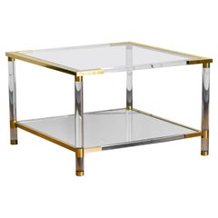 Vintage Coffee table in glass, mirrored glass, methacrylate and brass. 