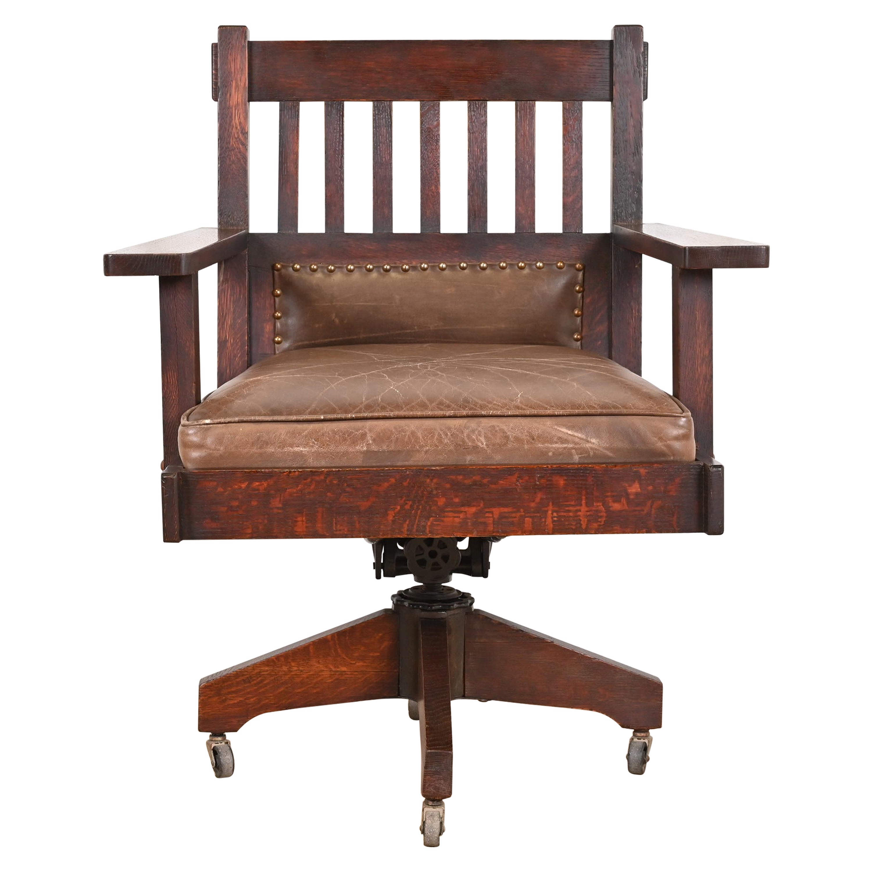 Stickley Brothers Antique Mission Oak Arts & Crafts Executive Swivel Desk Chair