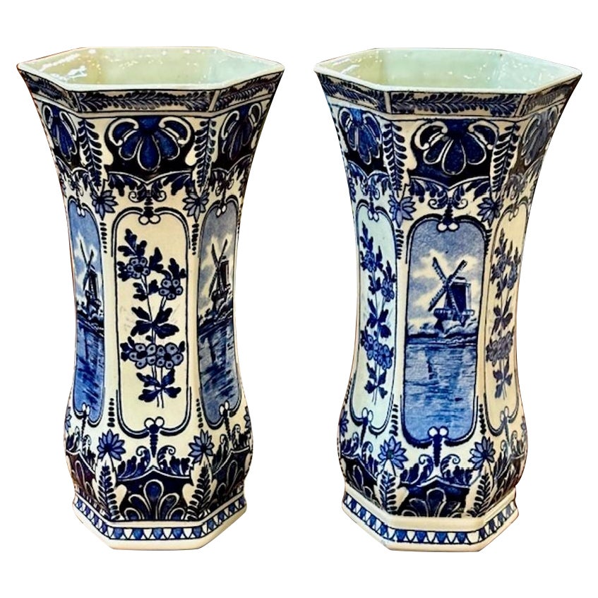 Pair of Vintage Delft Vases For Sale