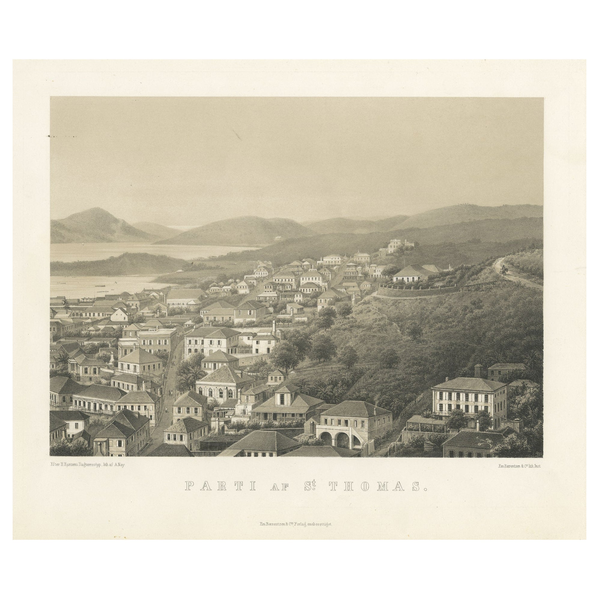 The Thomas des Îles Vierges des États-Unis Lithographie originale Circa 1860
