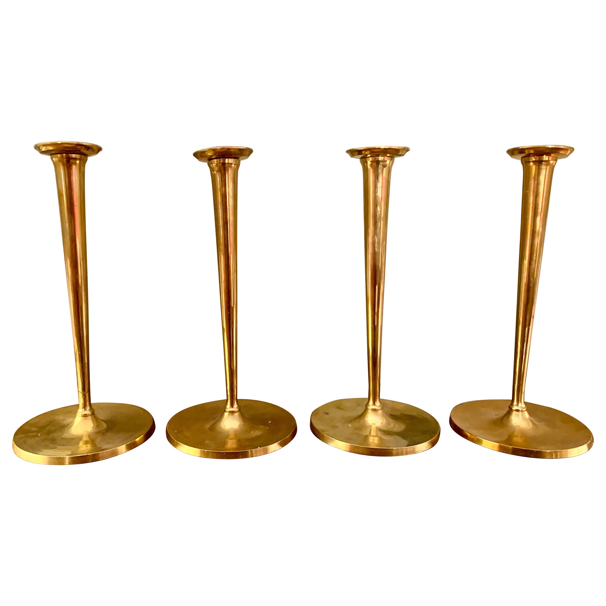 20th century Set Two Brass Candlesticks Trumpet Shape 