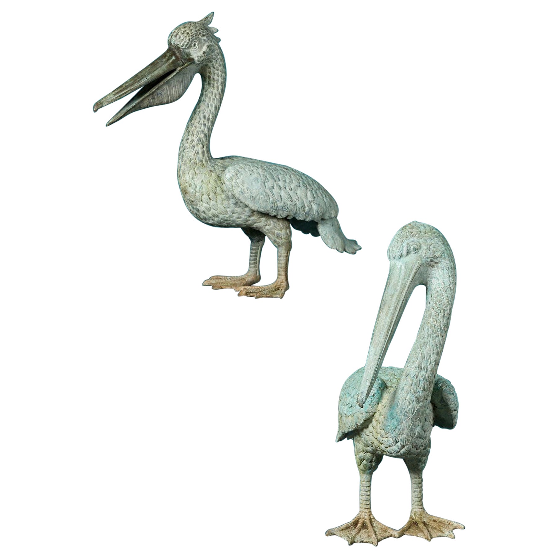 Pair of Reclaimed Bronze Pelican Statues For Sale