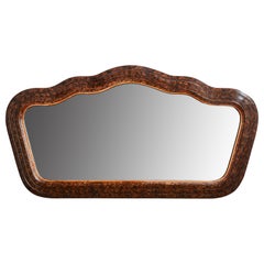 Vintage Italian Designer, Organic Wall Mirror, Burl Wood, Italy, 1930s