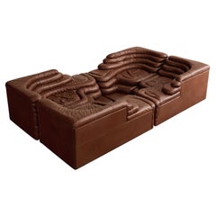 Ubald Klug DS-1025 "Terrazza" Sofa for De Sede, Brown Leather, 1974, Set of 4
