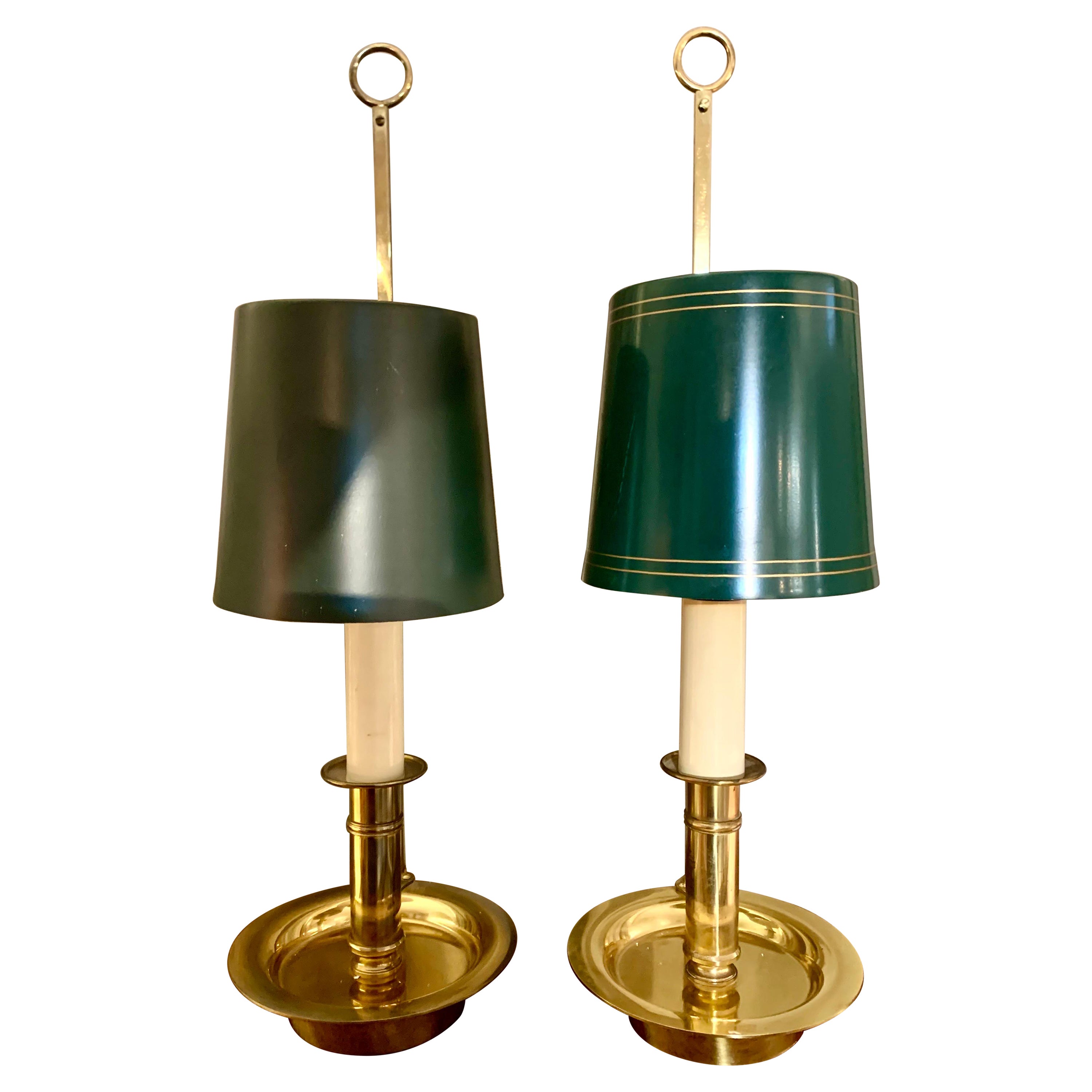 Mid Century Pair Danish Brass Bouillotte Table Lamps or Wall Lights