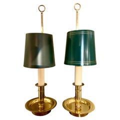 Vintage Mid Century Pair Danish Brass Bouillotte Table Lamps or Wall Lights