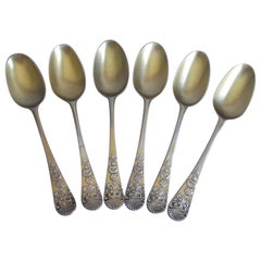 Ensemble de 6 cuillères à thé en argent doré George II fabriquées à Londres par Elias Cachart, 1745