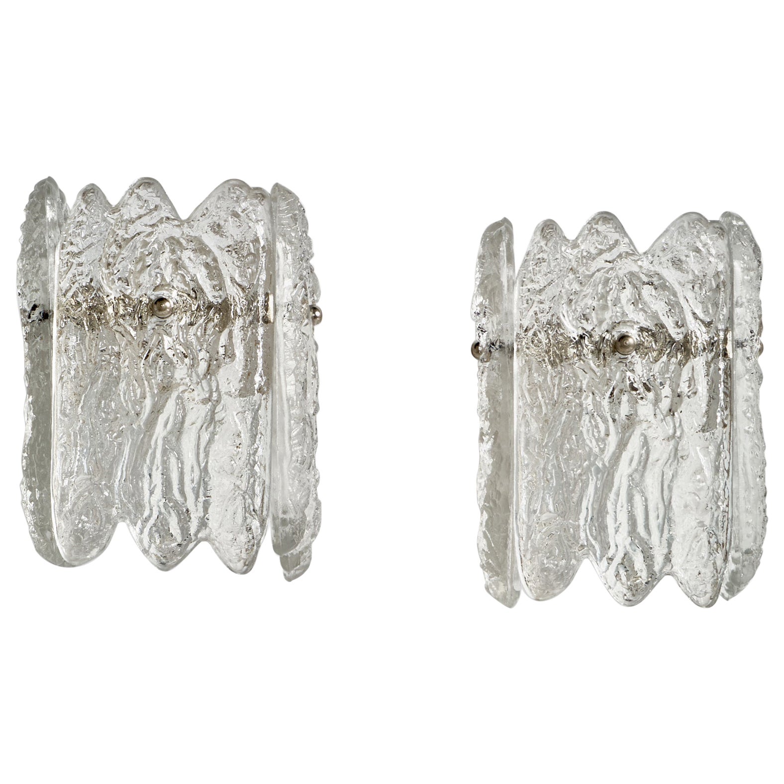 Carl Fagerlund, Wall Lights, Glass, Metal, Sweden, 1950s For Sale