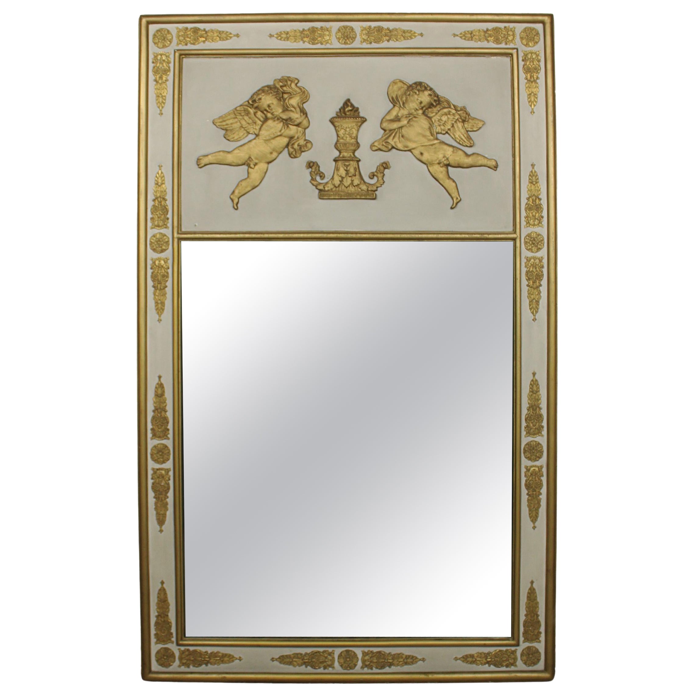 Mantel Mirror Gold Leaf White Gilt Wood Renaissance Rococo 19th Century France For Sale