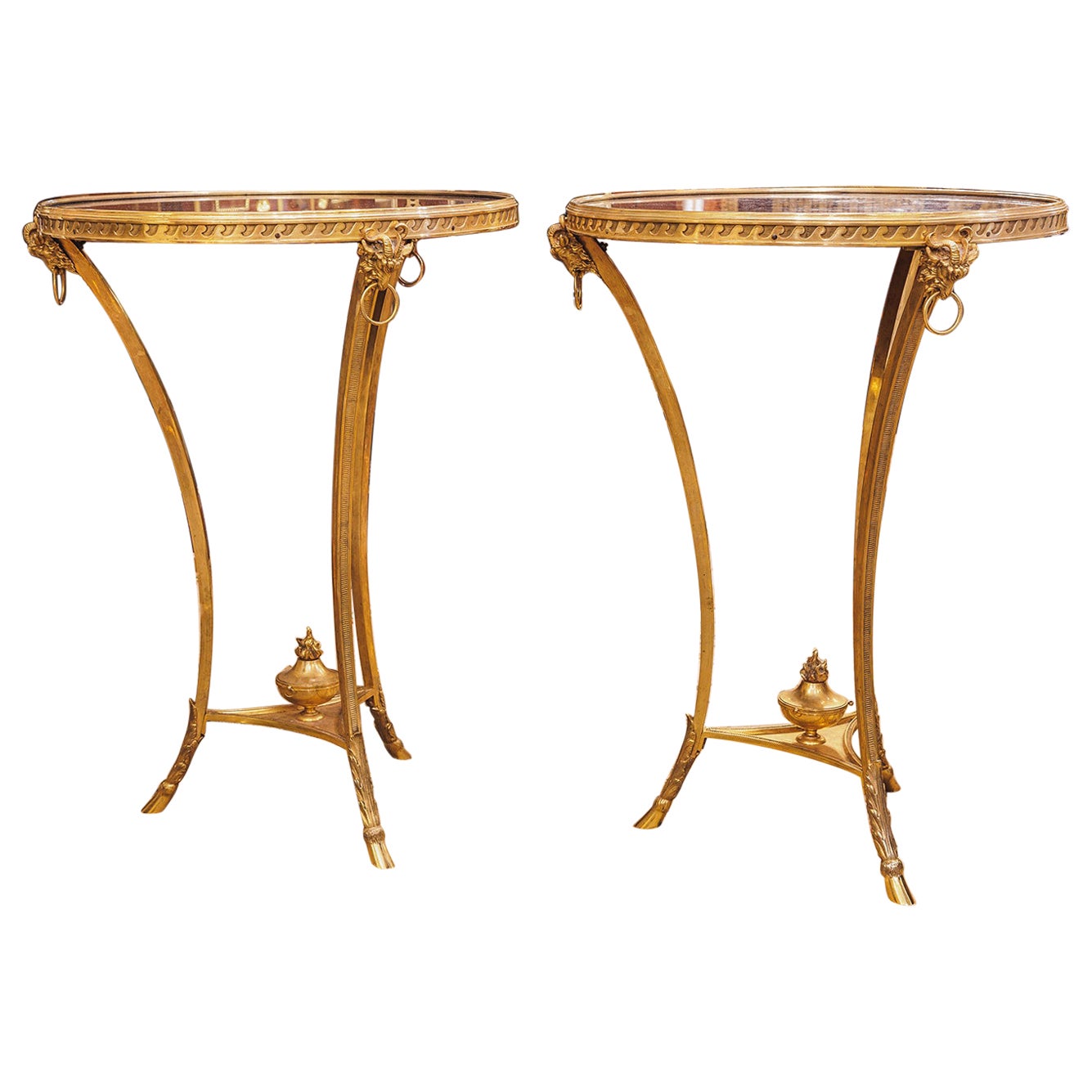 A very fine pair of 19th c French louis XVI marble top and gilt bronze gueridons For Sale