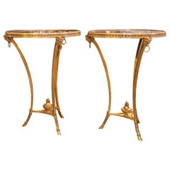 Antique A very fine pair of 19th c French louis XVI marble top and gilt bronze gueridons