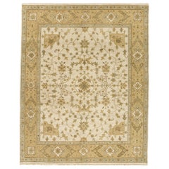 Tapis de luxe traditionnel noué à la main Herati ivoire et or 12x22