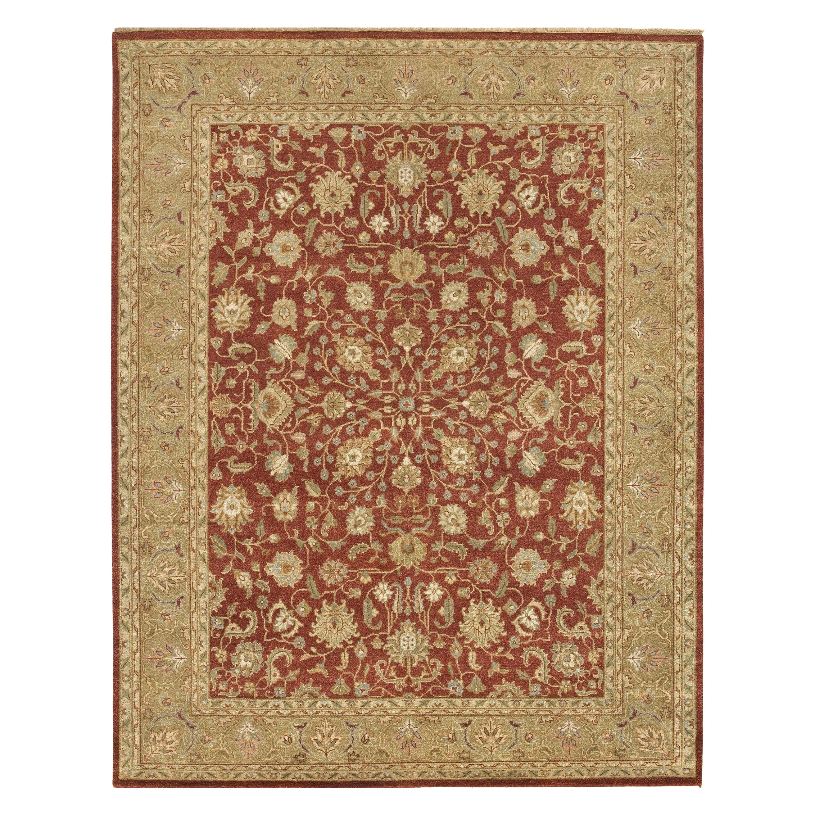 Lujosa Alfombra Tradicional Anudada a Mano Kashan Ladrillo y Caqui 12x22