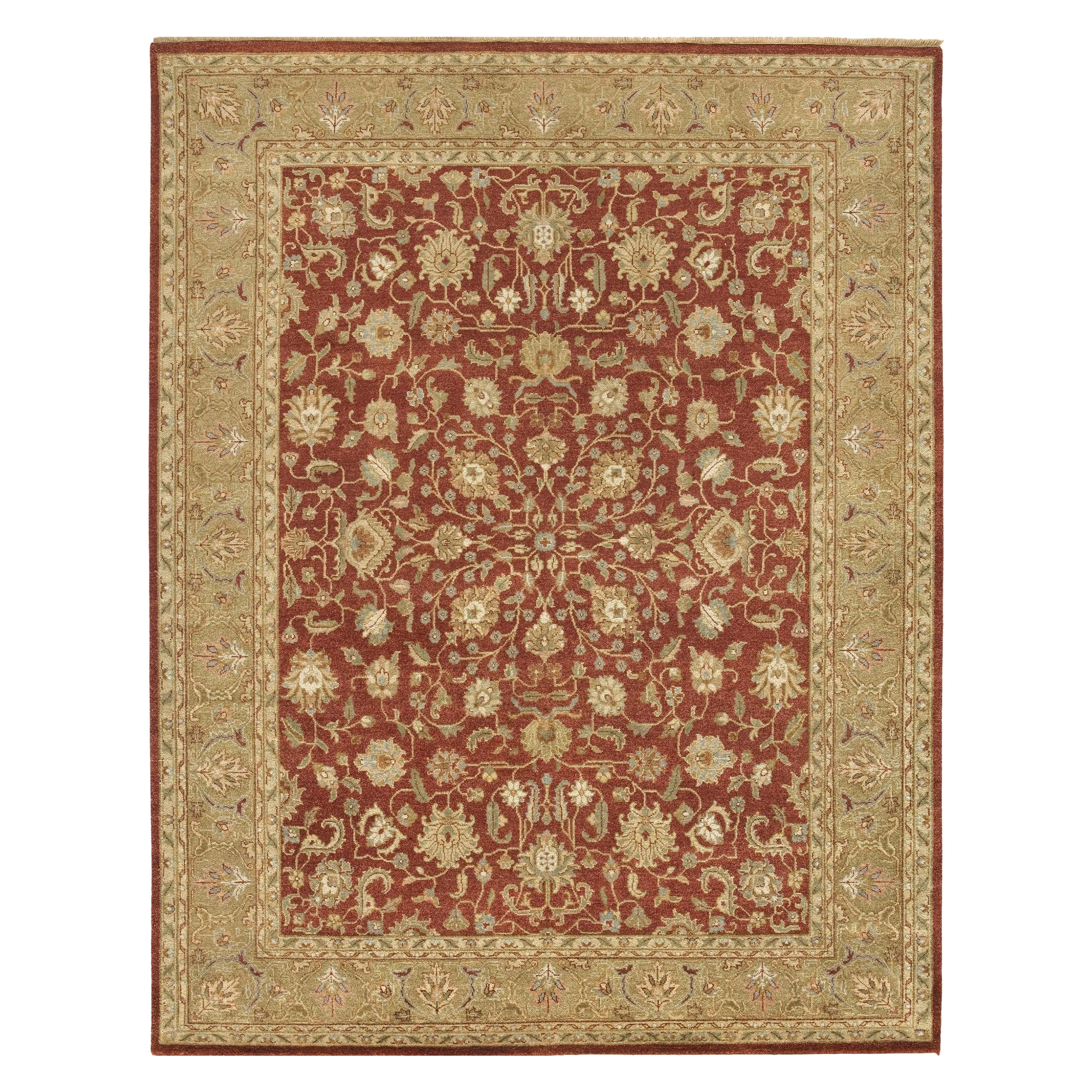 Luxury Traditional Hand-Knotted Kashan Brick & Khaki 12x22 Rug