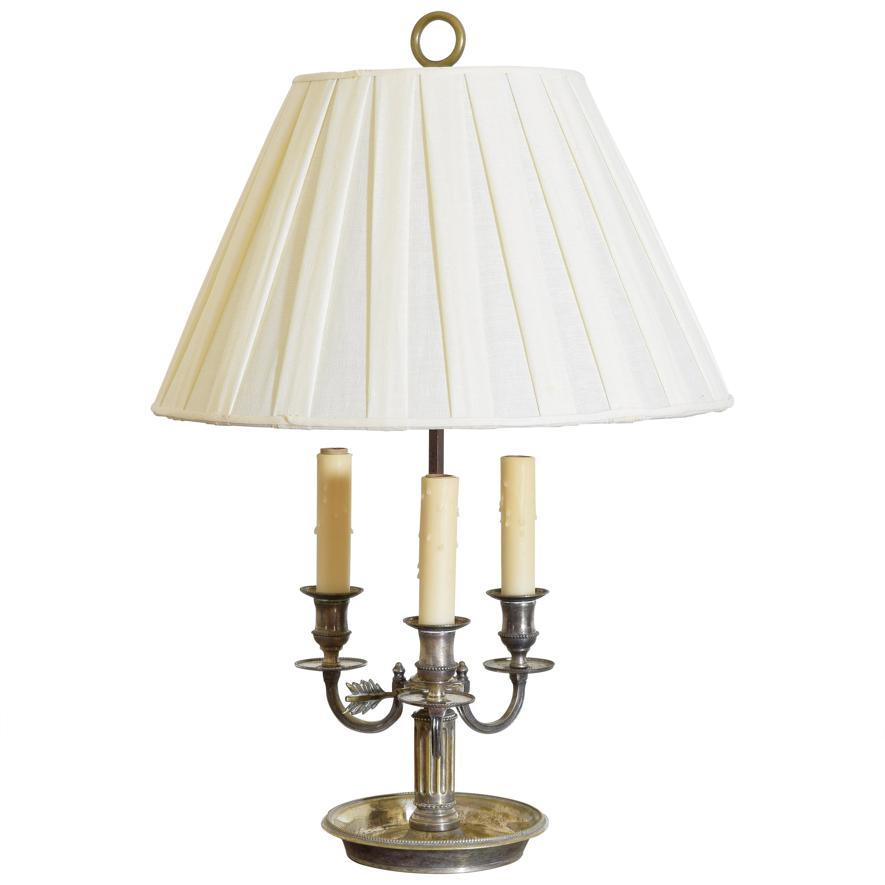 French Neoclassic Silver Plate 3-Light Bouillotte Lamp, 18th/19th cen. For Sale