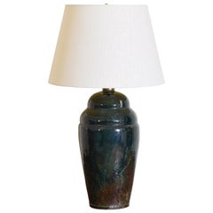 French Arts & Crafts Painted and Glazed Pottery Table Lamp, early 20th century