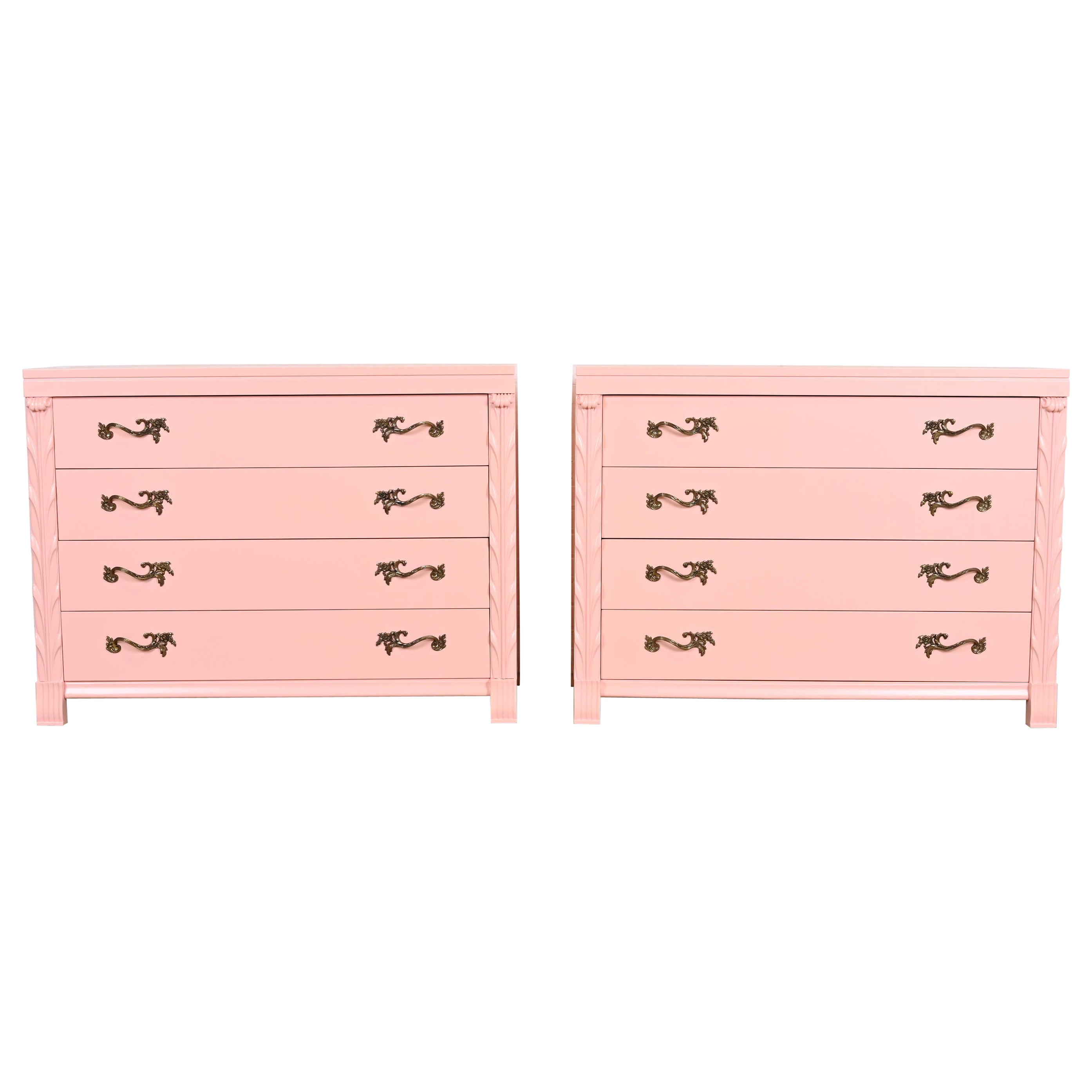 John Stuart French Regency Pink Lacquered Dresser Chests, Newly Refinished