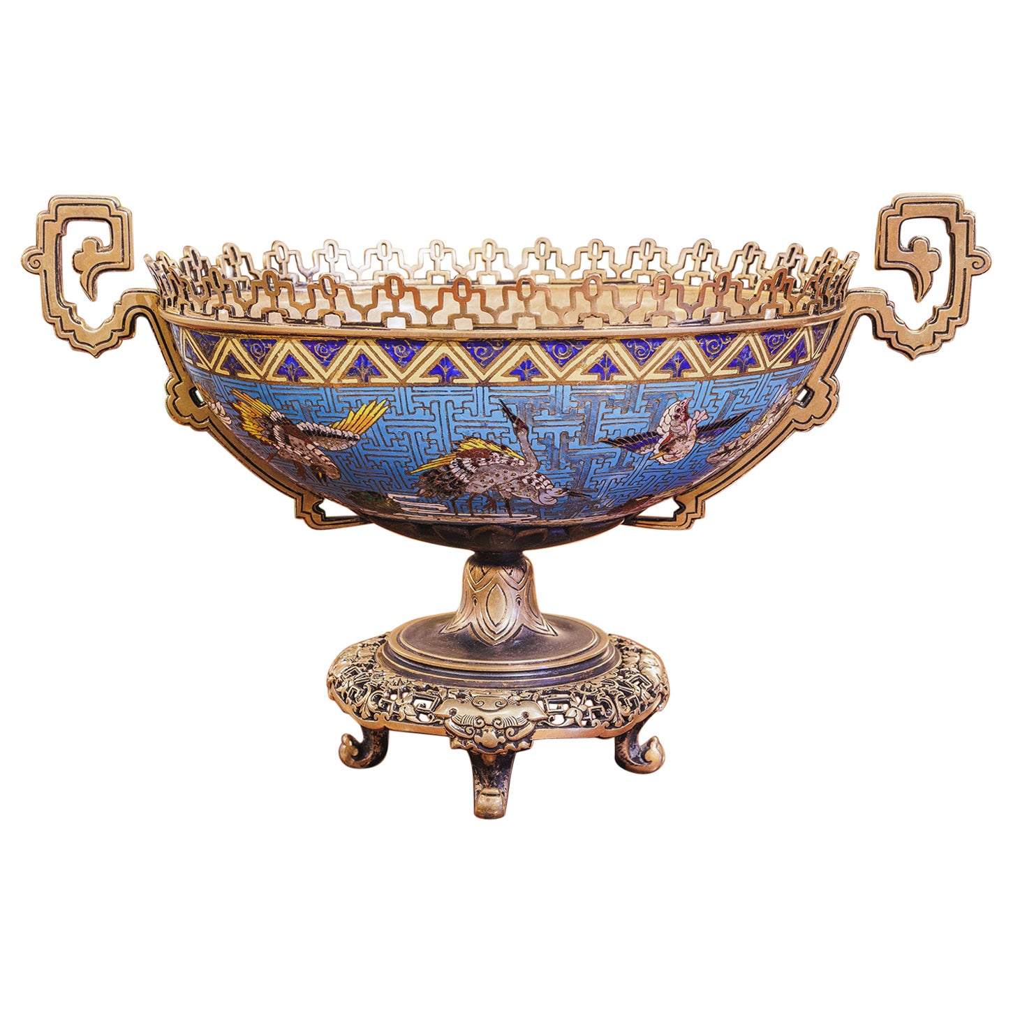 A very fine 19th century French Cloissone 11and gilt bronze centerpiece