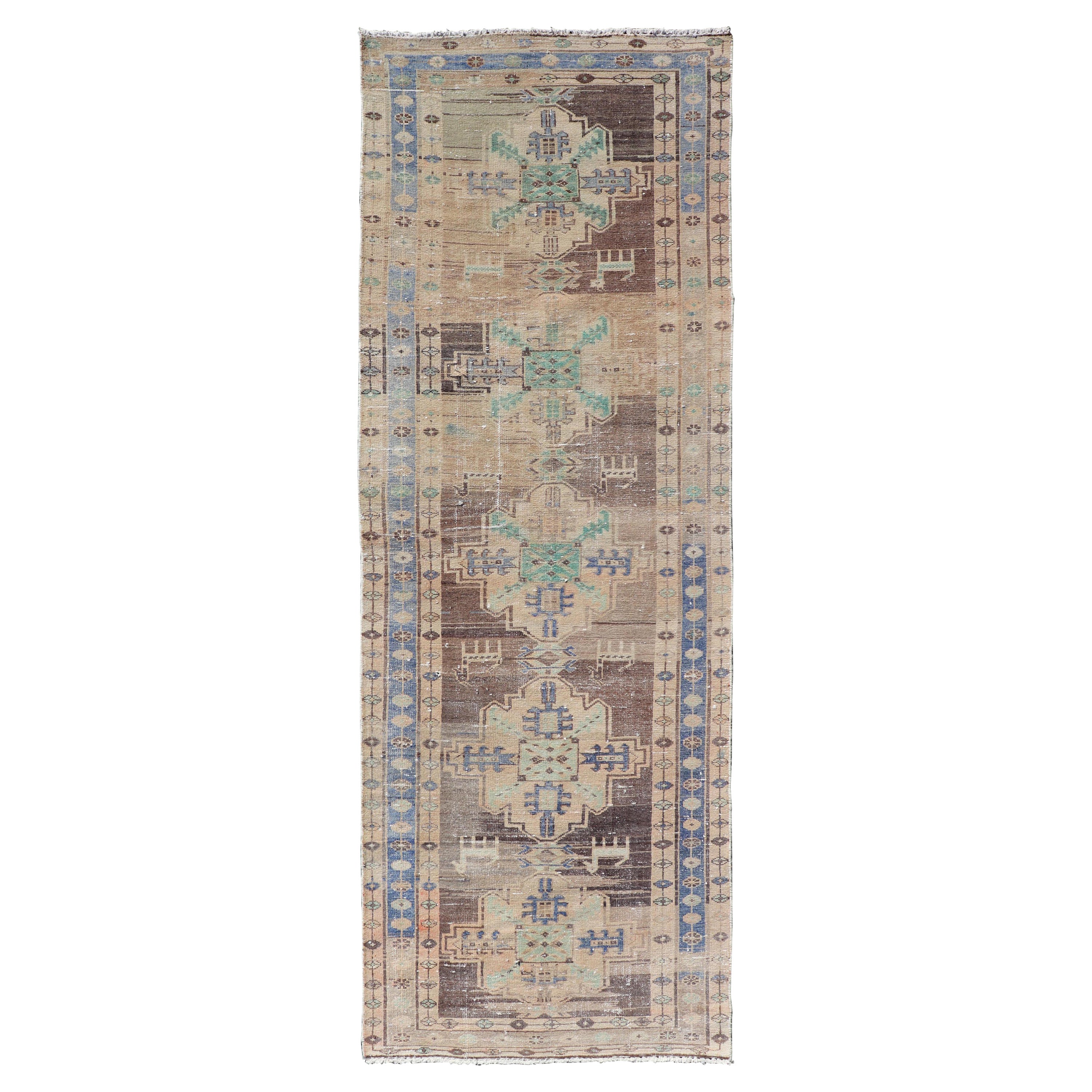 Vintage Persian Hamadan Runner in Warm Tones of Purple, Brown and Taupe For Sale