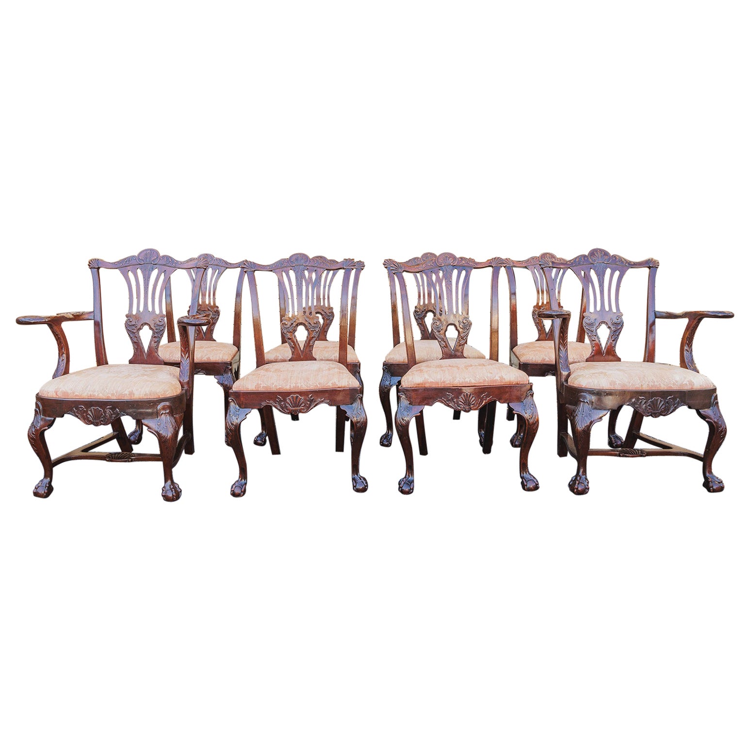 A fine set of 8 19th c Irish mahogany dining chairs by Butler of Dublin For Sale