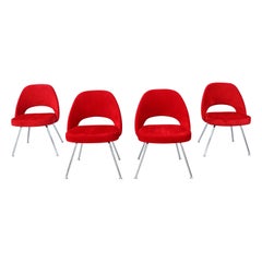 Mid-Century Modern Eero Saarinen for Knoll Red Executive Armless Chairs Set of 4