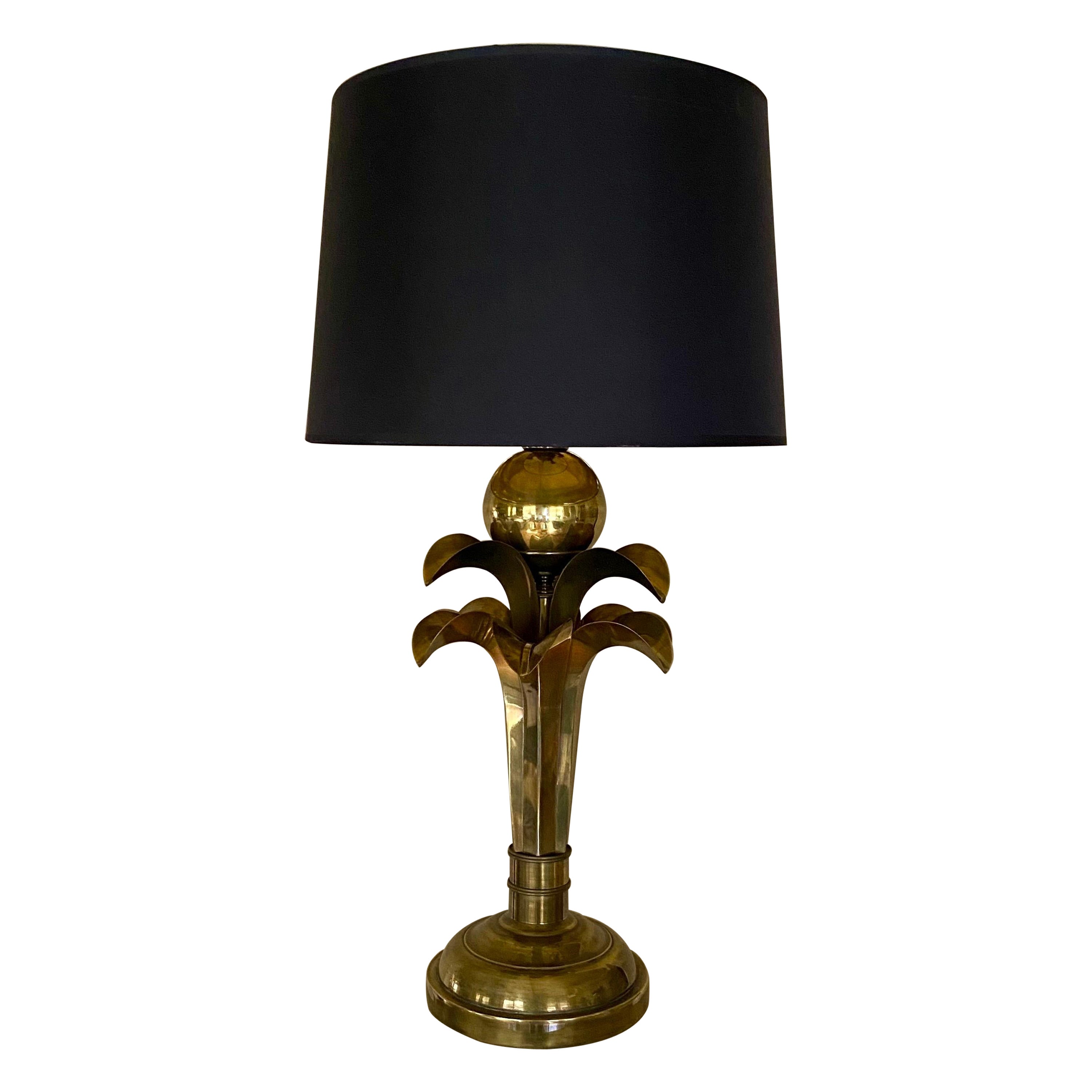 Lampe de table en laiton de style Hollywood Regency avec grenouille de palmier, années 1970  en vente