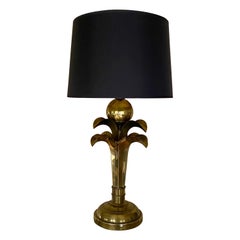 Hollywood Regency Style Palm Tree Frond Brass Table Lamp, 1970's 