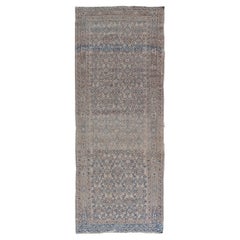 Vintage Persian Hamadan Runner in Cool Tones of Light Blue, Ivory, and L. Brown