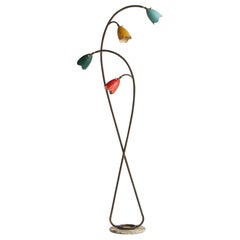 Vintage Italian Designer, Floor Lamp, Brass, Metal, Marble, Italy, 1940s