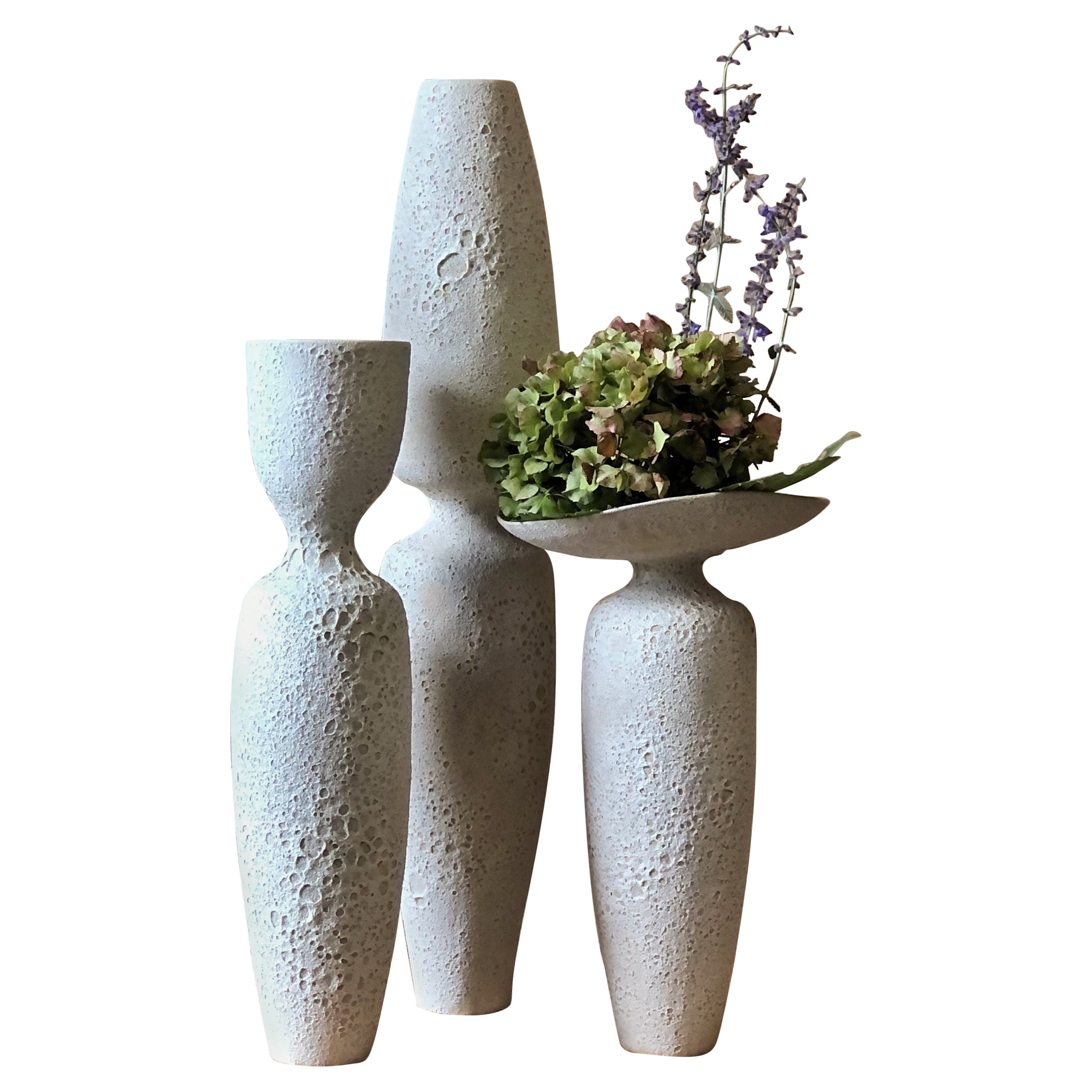 Set Of 3 Crater Vases by Sophie Vaidie