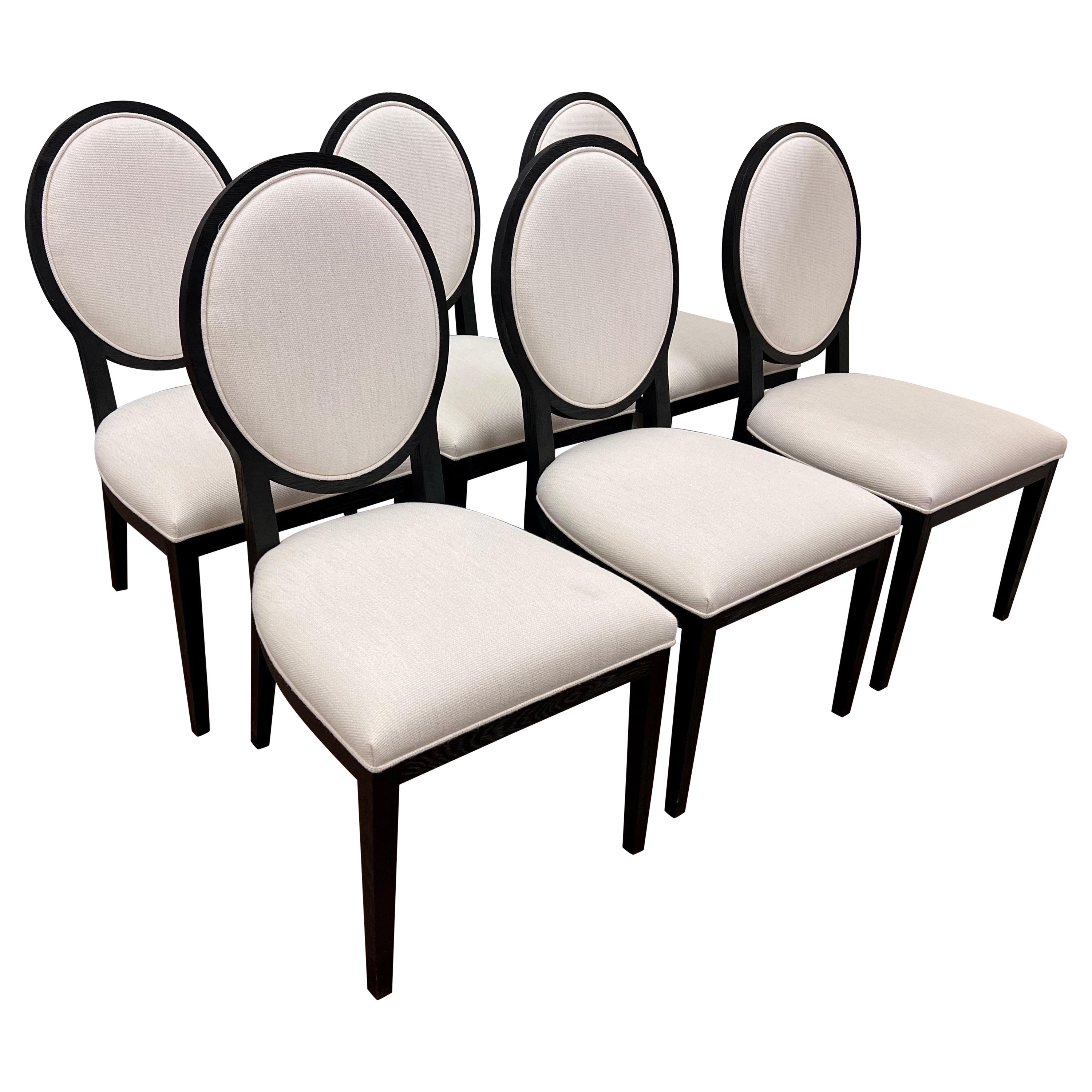 Restoration Hardware Oval Back Linen Dining Chairs, Set of 6 For Sale