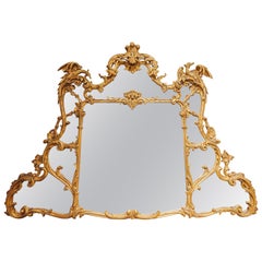 A fine late 19th c Chinese Chippendale gilt carved mirror. Ho Ho birds det