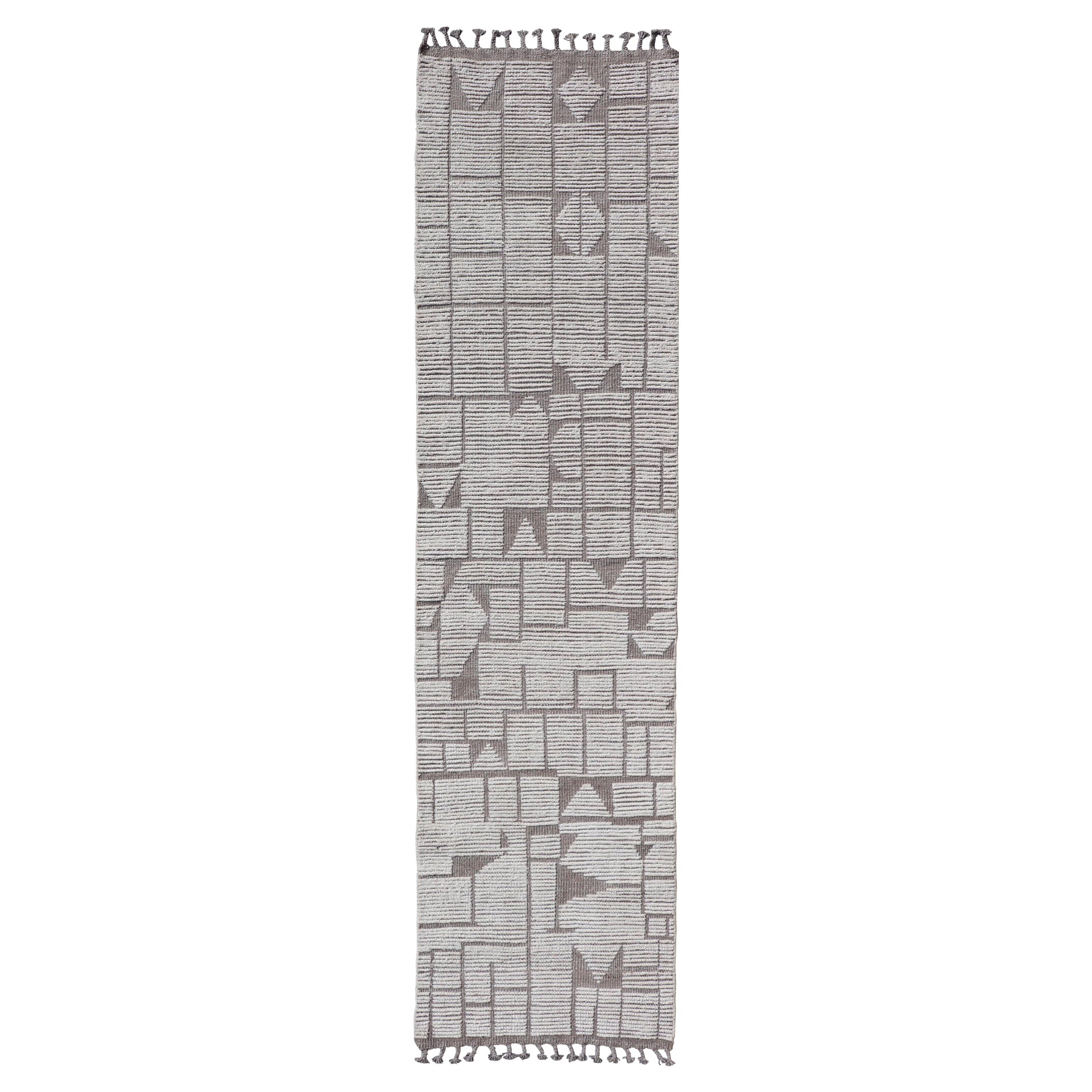 Modern Hand-Knotted Moroccan Runner with All-Over Design In Earthy Tones